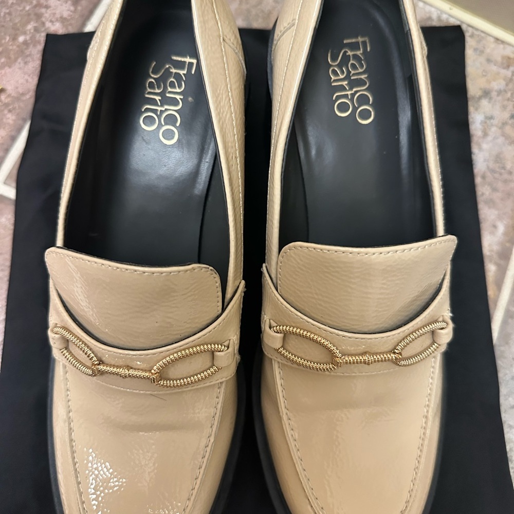 Franco Sarto Desma cream colored heeled loafers, Timeless Elegance